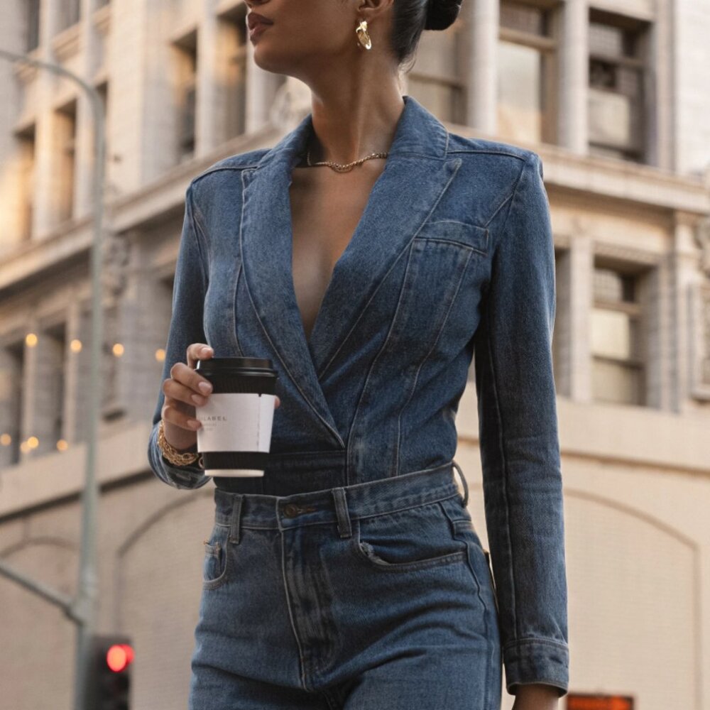 JuxLabel Denim Bodysuit Sz XL